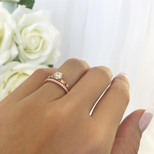 0.5 Carat Round Cut Solitaire Engagement Ring and Classic Band Set in Rose Gold over Sterling Silver