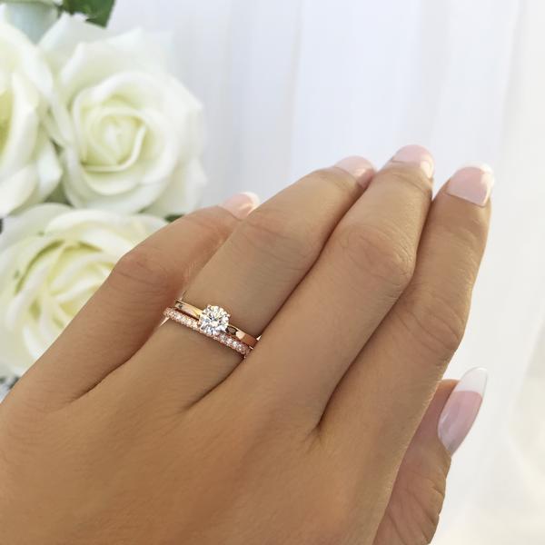 0.5 Carat Round Cut Solitaire Engagement Ring and Classic Band Set in Rose Gold over Sterling Silver