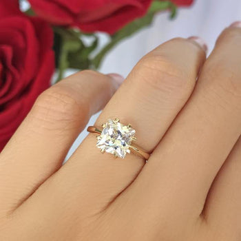 2 Carat Eight Prongs Princess Cut Solitaire Engagement Ring in Yellow Gold over Sterling Silver