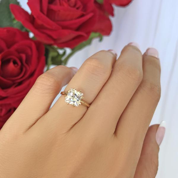 2 Carat Eight Prongs Princess Cut Solitaire Engagement Ring in Yellow Gold over Sterling Silver