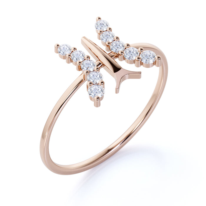 Delicate Diamond Butterfly Stacking Ring in Rose Gold