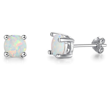 Classic 4 Prong 3 Carat Round Cut Opal Stud Earrings in White Gold