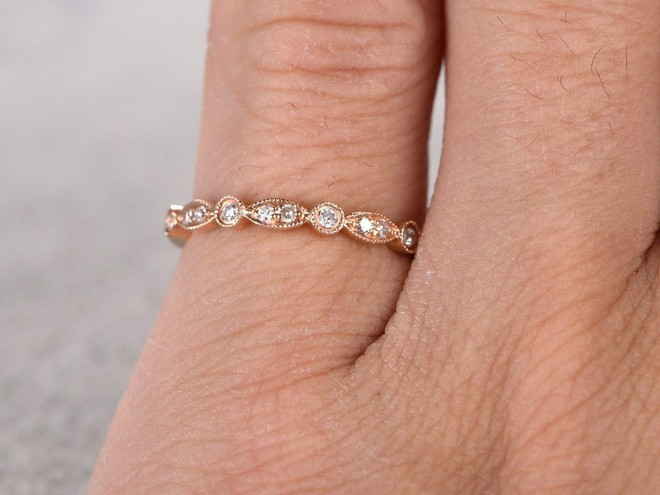 Bestselling Artdeco 0.25 Carat Round Cut Diamond Wedding Ring Band for Women in Rose Gold
