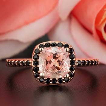 Affordable 1.25 Carat Cushion Cut Peach Morganite and Diamond Engagement Ring in Rose Gold Unique Ring