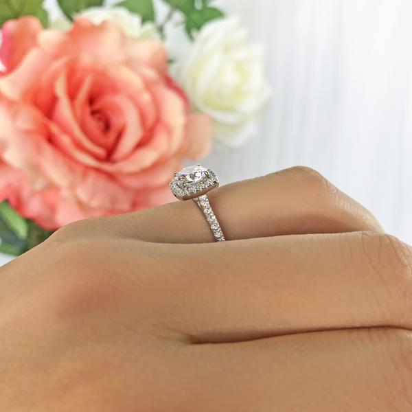 1.5 Carat Round Cut Square Halo Engagement Ring in White Gold over Sterling Silver