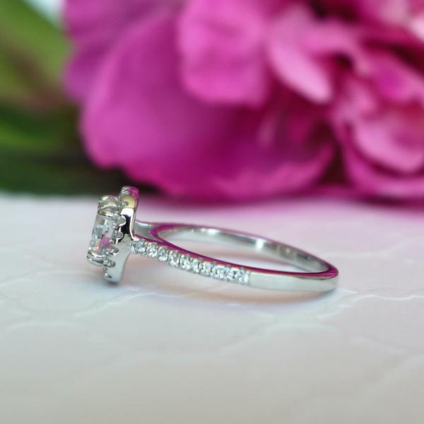 1.5 Carat Round Cut Square Halo Engagement Ring in White Gold over Sterling Silver