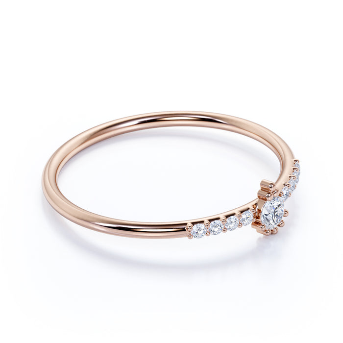 9 Stone Round Shaped Diamond Stacking  Ring in Rose Gold