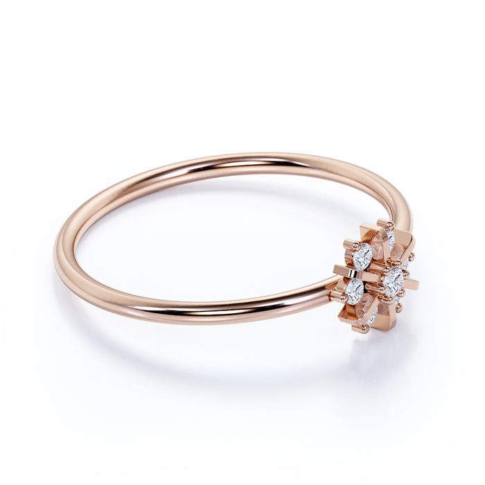 Dainty Snowflake Shaped Stacking Mini Ring with Round Diamonds in Rose Gold
