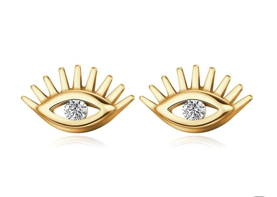 Evil Eye .20 Carat Round Cut Diamond Stud Earrings in Yellow Gold