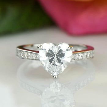 2 Carat Heart Cut Solitaire Engagement Ring in White Gold over Sterling Silver