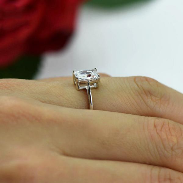 1.5 Carat Emerald Cut Solitaire Engagement Ring in White Gold over Sterling Silver