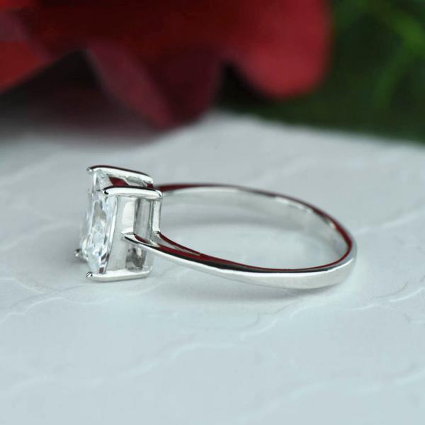 1.5 Carat Emerald Cut Solitaire Engagement Ring in White Gold over Sterling Silver