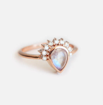 1.25 Carat Pear Shape Rainbow Moonstone and Diamond Crown Engagement Ring in Rose Gold