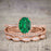 1.50 Carat Oval cut Emerald and Diamond Solitaire Trio Wedding Bridal Ring Set in Rose Gold