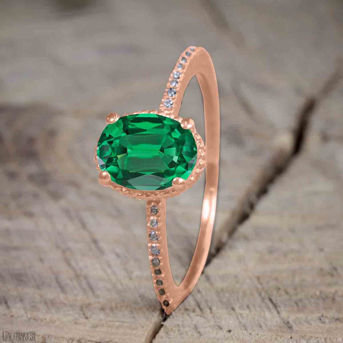 Beautiful 1 Carat Oval cut Emerald Solitaire Engagement Ring for Women in Rose Gold