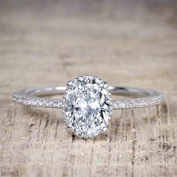1.25 Carat Oval Cut Moissanite and Diamond Solitaire Engagement Ring in White Gold