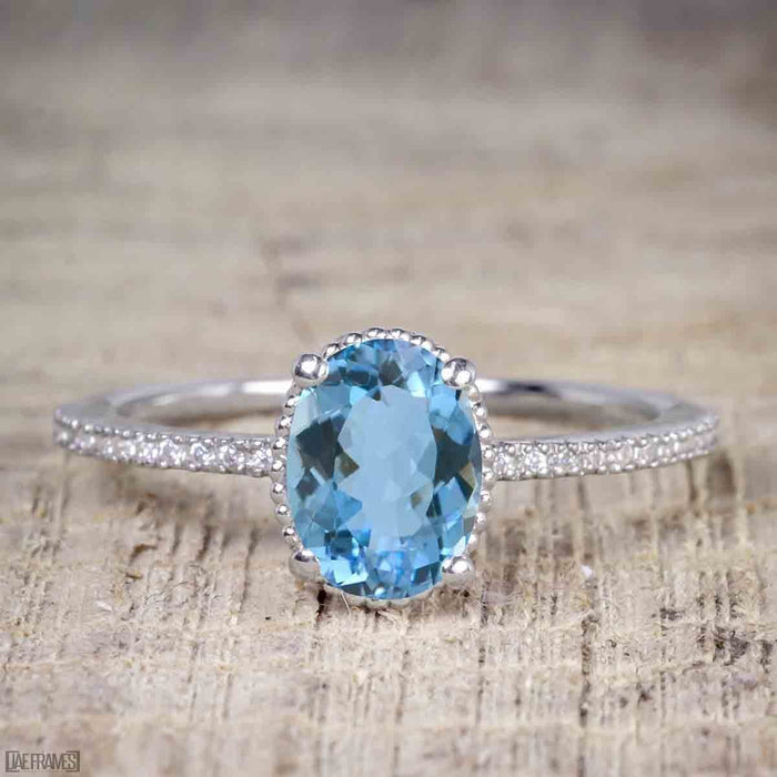 Limited Time Sale 1.25 Carat Oval cut Aquamarine and Diamond Solitaire Engagement Ring in White Gold