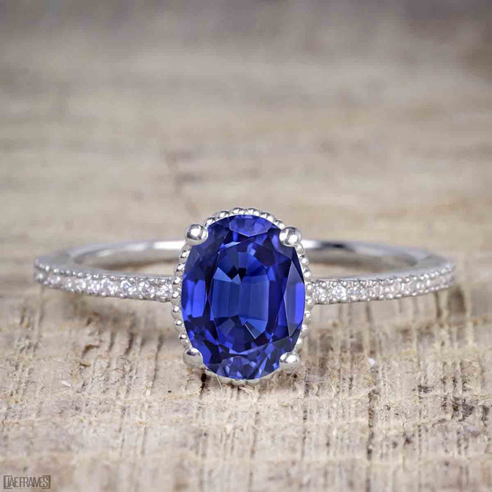 1 Carat Oval Cut Sapphire Solitaire Engagement Ring in White Gold