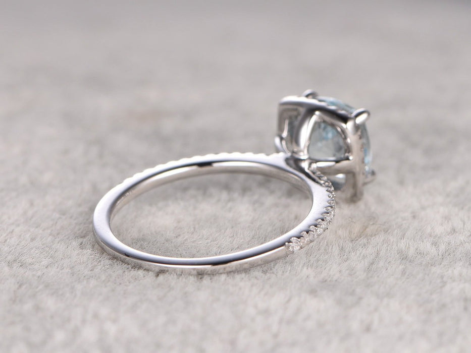 1.25 Carat Cushion Cut Aquamarine and Diamond Engagement Ring in White Gold