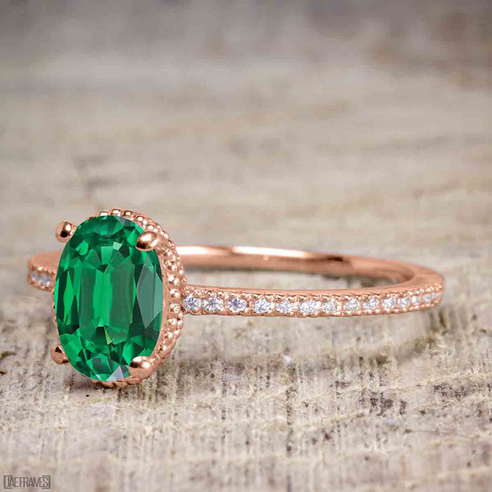 1.25 Carat Oval Cut Emerald Solitaire Engagement Ring in Rose Gold