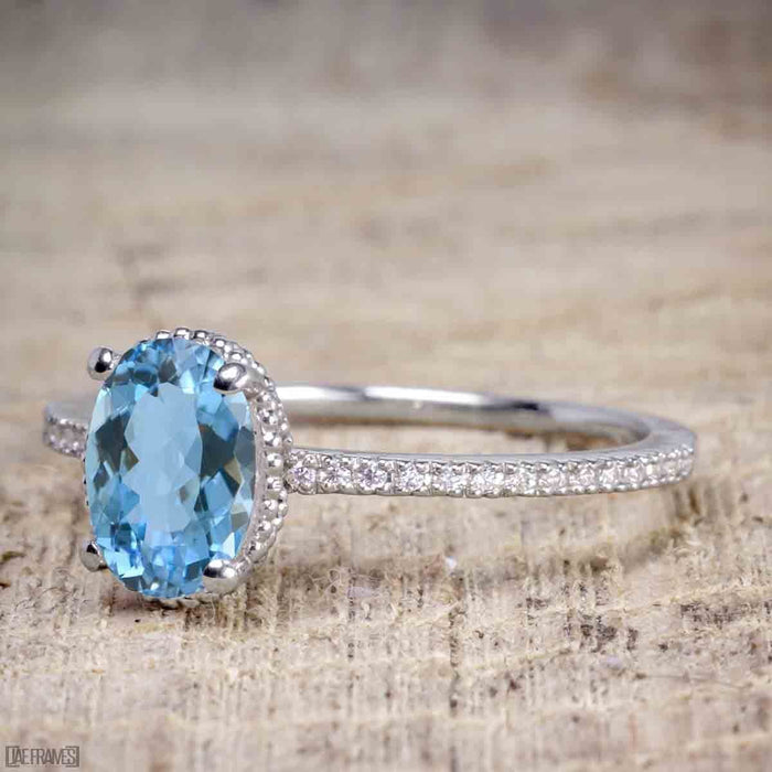 Limited Time Sale 1.25 Carat Oval cut Aquamarine and Diamond Solitaire Engagement Ring in White Gold