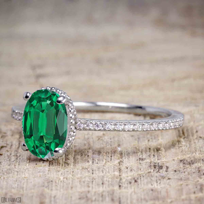 1 Carat Oval Cut Emerald Solitaire Engagement Ring in White Gold