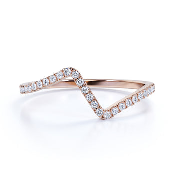 Geometric Design Stacking Ring with Round Cut Diamonds in Rose Gold