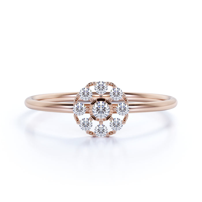 Beautiful 9 Stone Mini Stacking Ring with Round Diamonds in Rose Gold