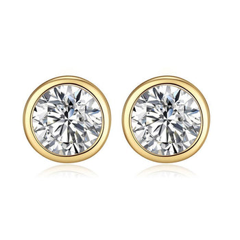 2 Carat Round Cut Moissanite Bezel Stud Earrings in Yellow Gold