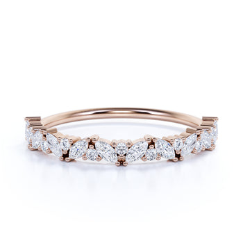 Semi Eternity Stackable Ring with Marquise and Round Cut Diamonds in Rose Gold