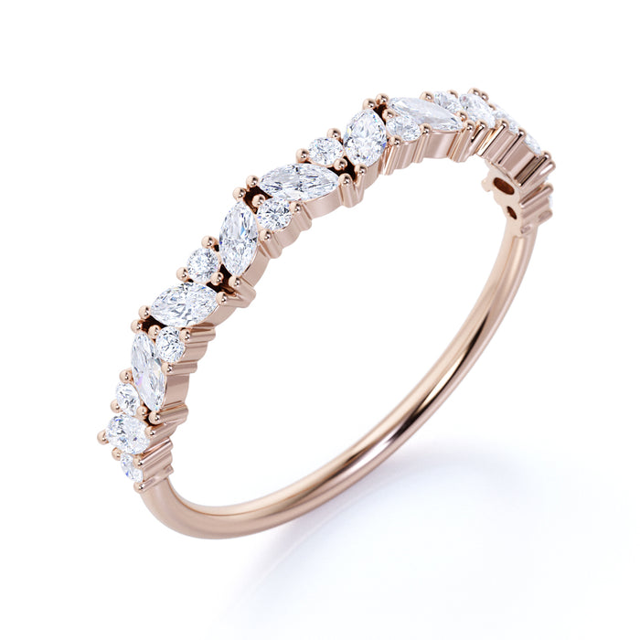 Semi Eternity Stackable Ring with Marquise and Round Cut Diamonds in Rose Gold