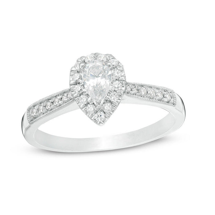 1/2 CT.T.W. Pear-Shaped Diamond Vintage-Style Engagement Ring in White Gold