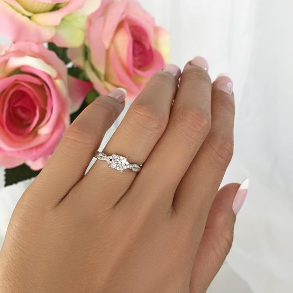 Beautiful 1.25 Carat Princess Cut Twisted Infinity Engagement Ring in White Gold over Sterling Silver