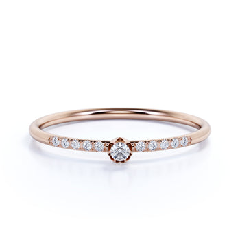 Delicate Bud Design Stacking Ring with Round Diamonds in Rose Gold
