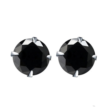 3 Carat Round Cut Black Diamond Solitaire Stud Earrings in White Gold