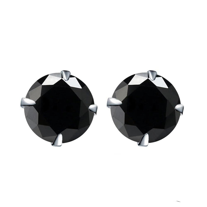 3 Carat Round Cut Black Diamond Solitaire Stud Earrings in White Gold
