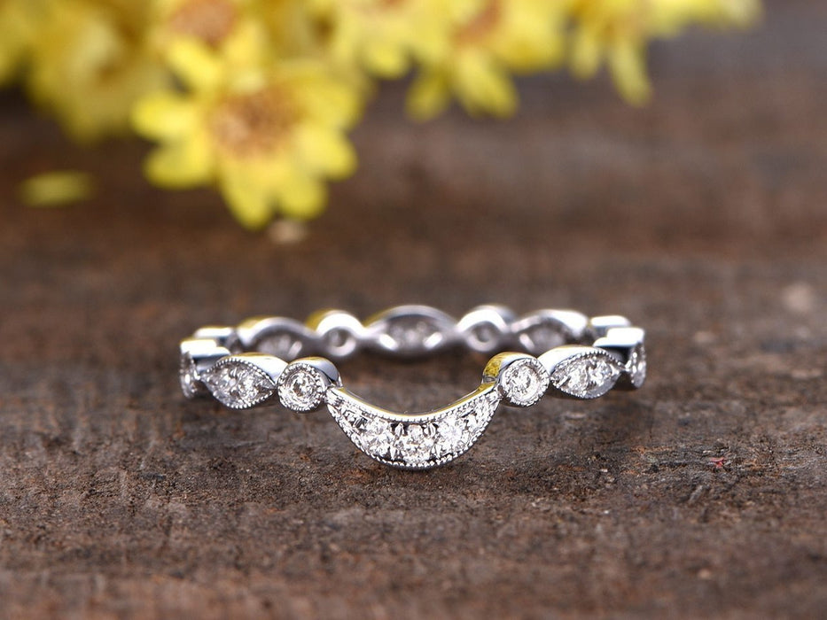 Perfect antique .25 Carat Round cut Diamond Wedding Ring Band in White Gold