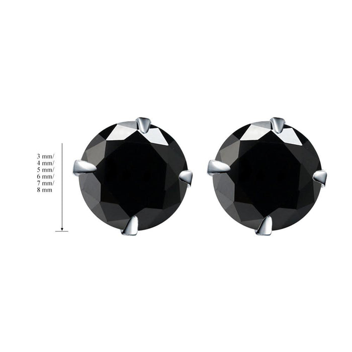 3 Carat Round Cut Black Diamond Solitaire Stud Earrings in White Gold