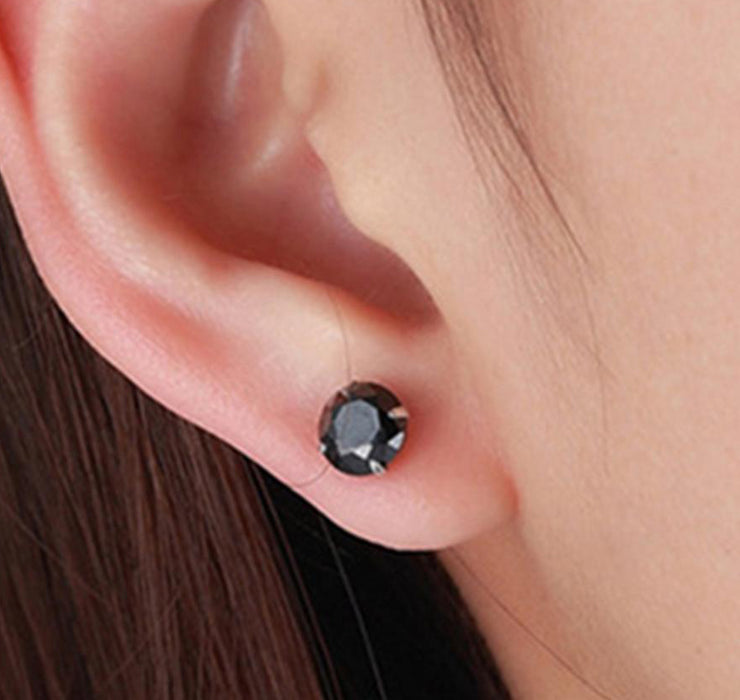 3 Carat Round Cut Black Diamond Solitaire Stud Earrings in White Gold