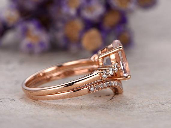 Perfect Pairing 1.50 Carat Oval Cut Morganite and Diamond Wedding Set in Rose Gold