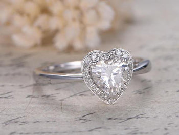1.25 Carat Heart Shape Moissanite and Diamond Solitaire Wedding Ring in White Gold