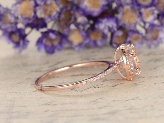 1.25 Carat Round Cut Halo Morganite and Diamond Engagement Ring in Rose Gold