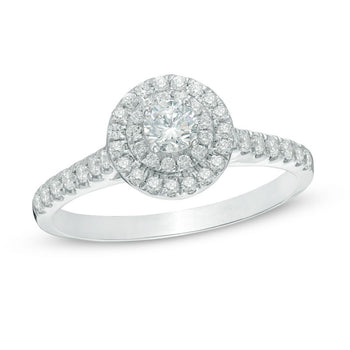 1/2 CT.T.W. Round Cut Diamond Double Halo Engagement Ring in White Gold