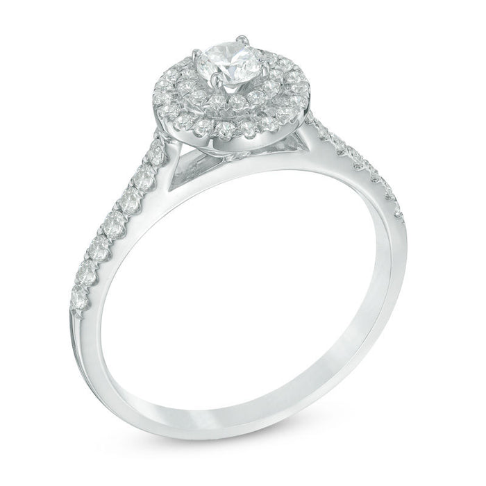 1/2 CT.T.W. Round Cut Diamond Double Halo Engagement Ring in White Gold