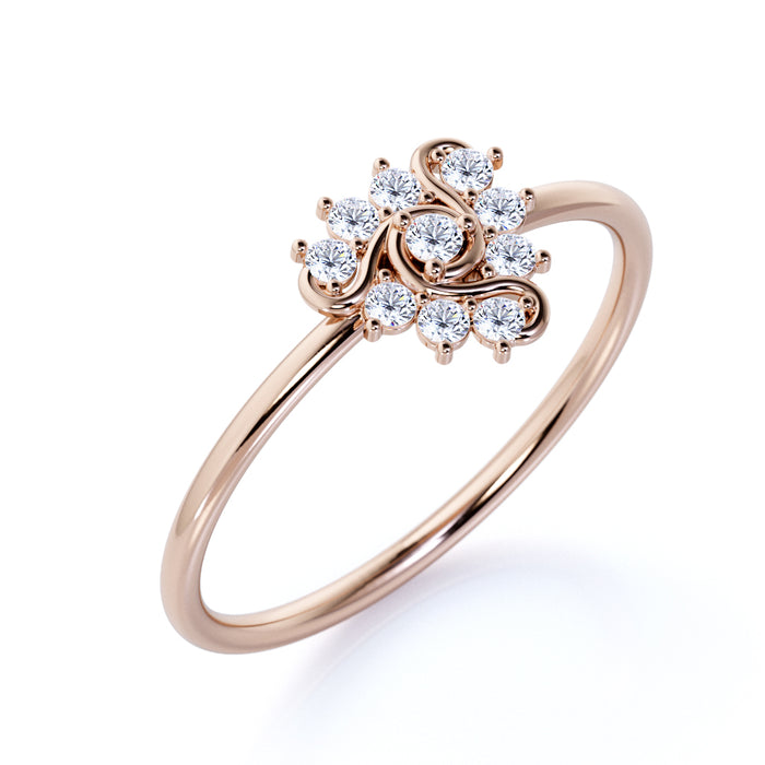Elegant Diamond Stacking Wedding Ring with Round Shape Diamonds in Rose Gold