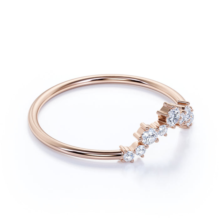 Delicate Prong Set Round Cut Diamonds Chevron Stacking Ring in Rose Gold