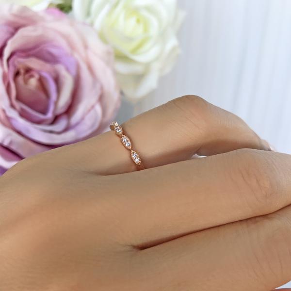 Art Deco 0.25 Wedding Band in Rose Gold over Sterling Silver