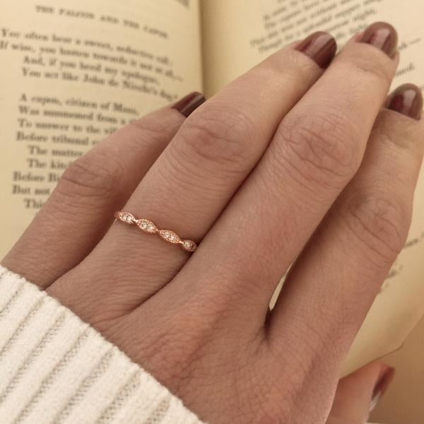 Art Deco 0.25 Wedding Band in Rose Gold over Sterling Silver