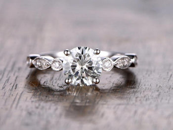 1.25 Carat Round Cut Moissanite and Diamond Engagement Ring in White Gold