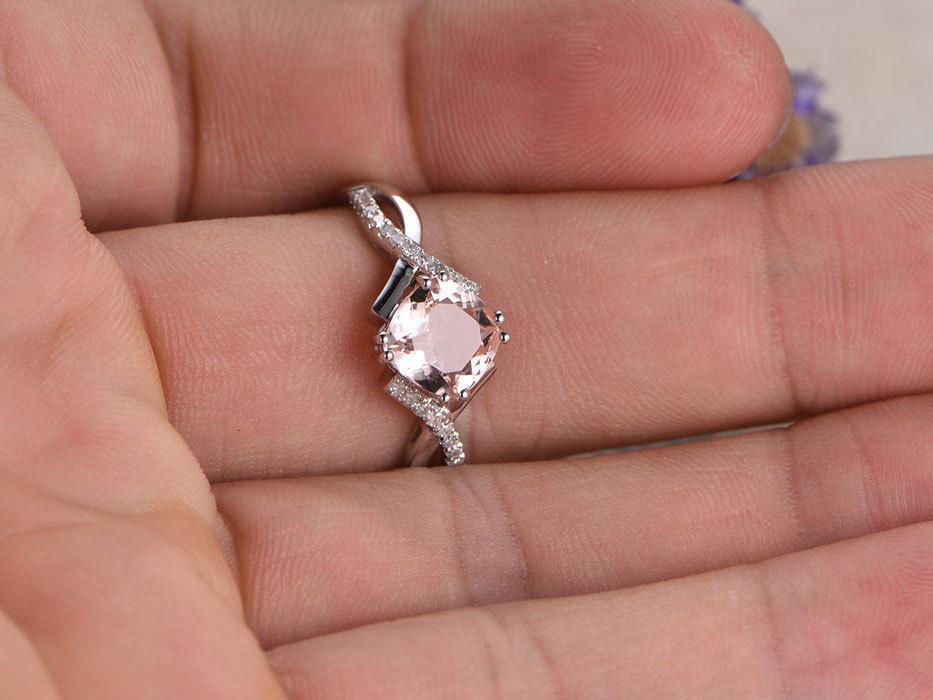 1.25 Carat Cushion Cut Morganite and Diamond Engagement Ring in White Gold